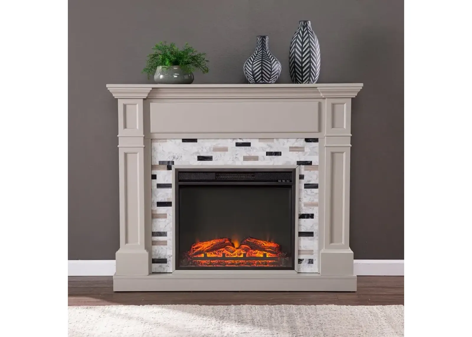 Birkover Gray & Marble Electric Fireplace