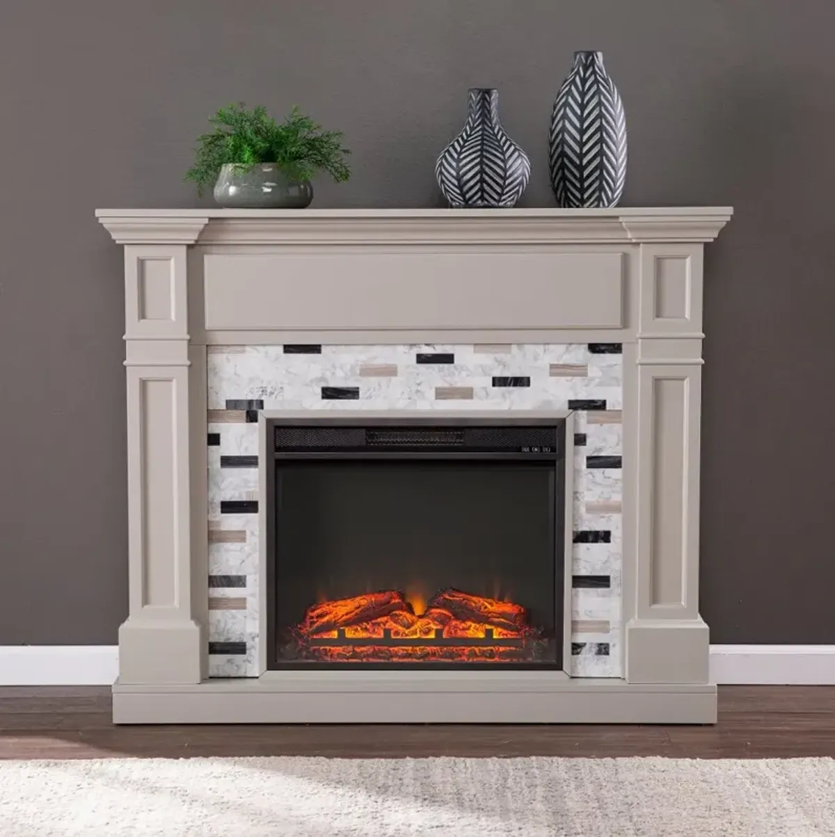 Birkover Gray & Marble Electric Fireplace