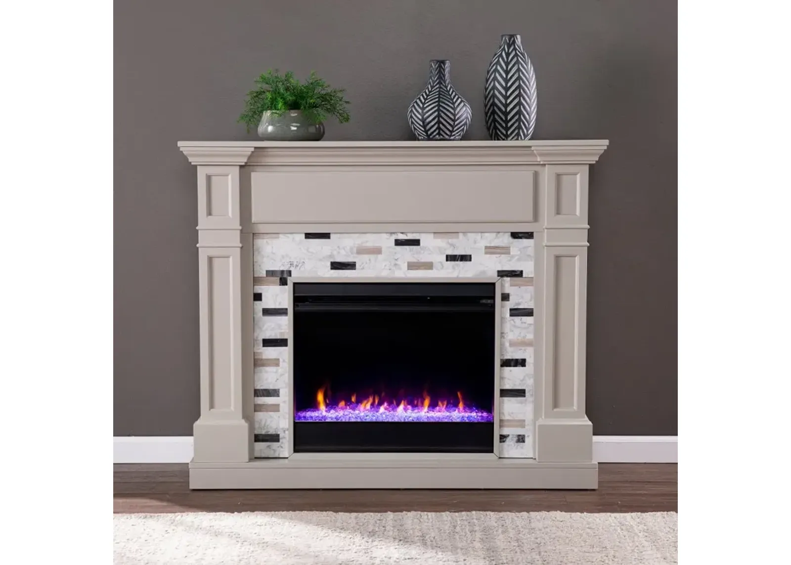 Birkover Gray & Marble Color Changing Electric Fireplace