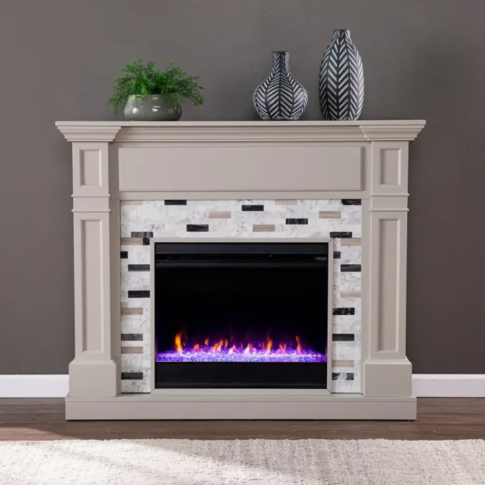 Birkover Gray & Marble Color Changing Electric Fireplace