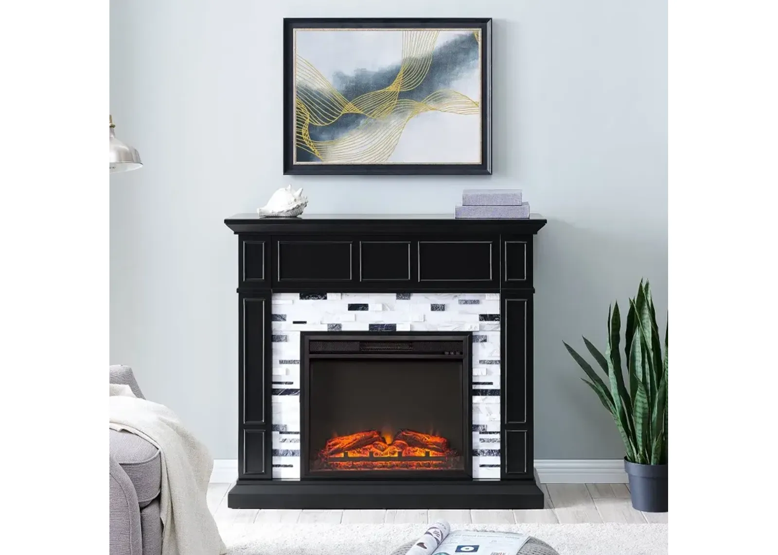 Drovling Black & Marble Electric Fireplace