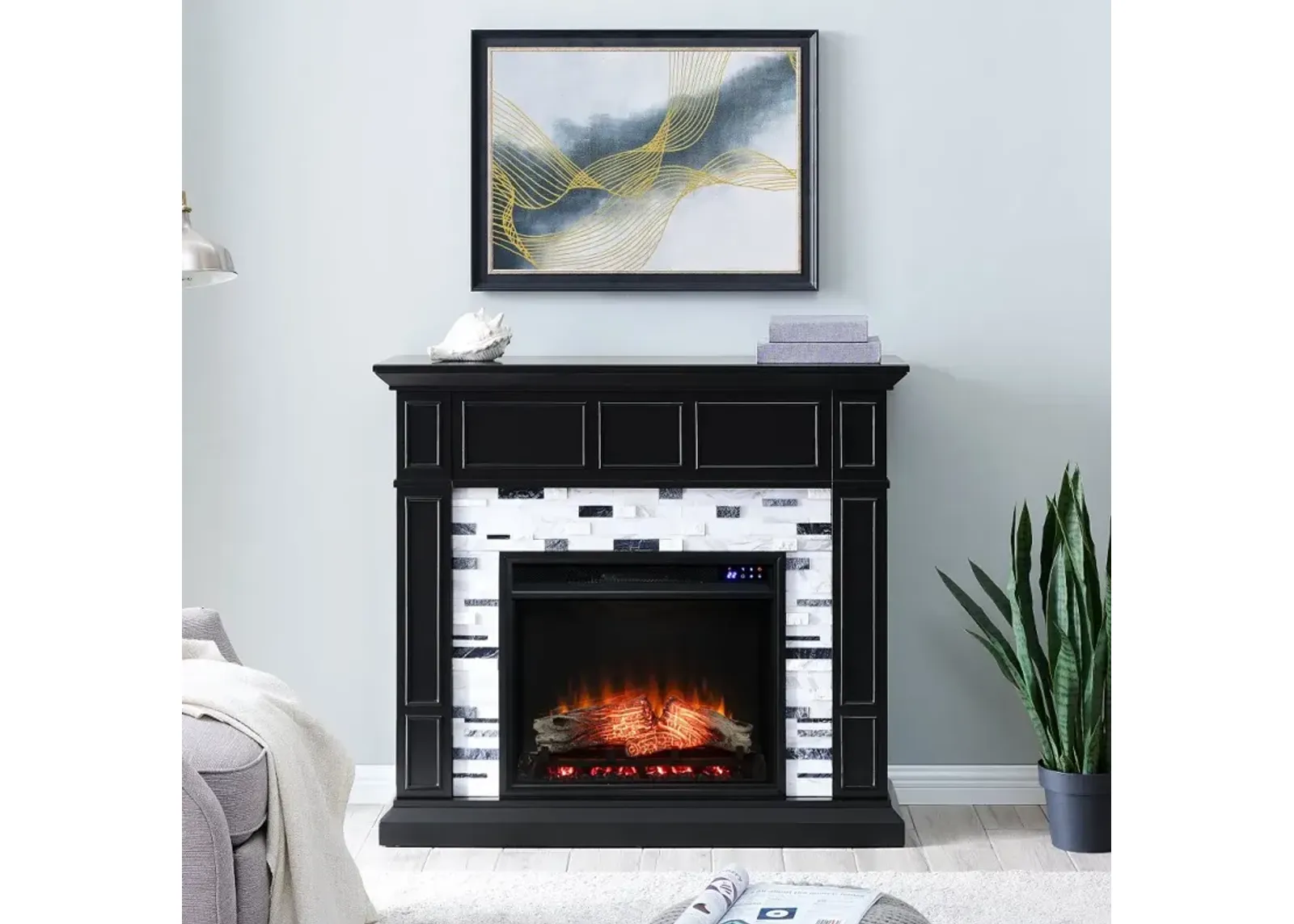 Drovling Black & Marble Touch Screen Electric Fireplace