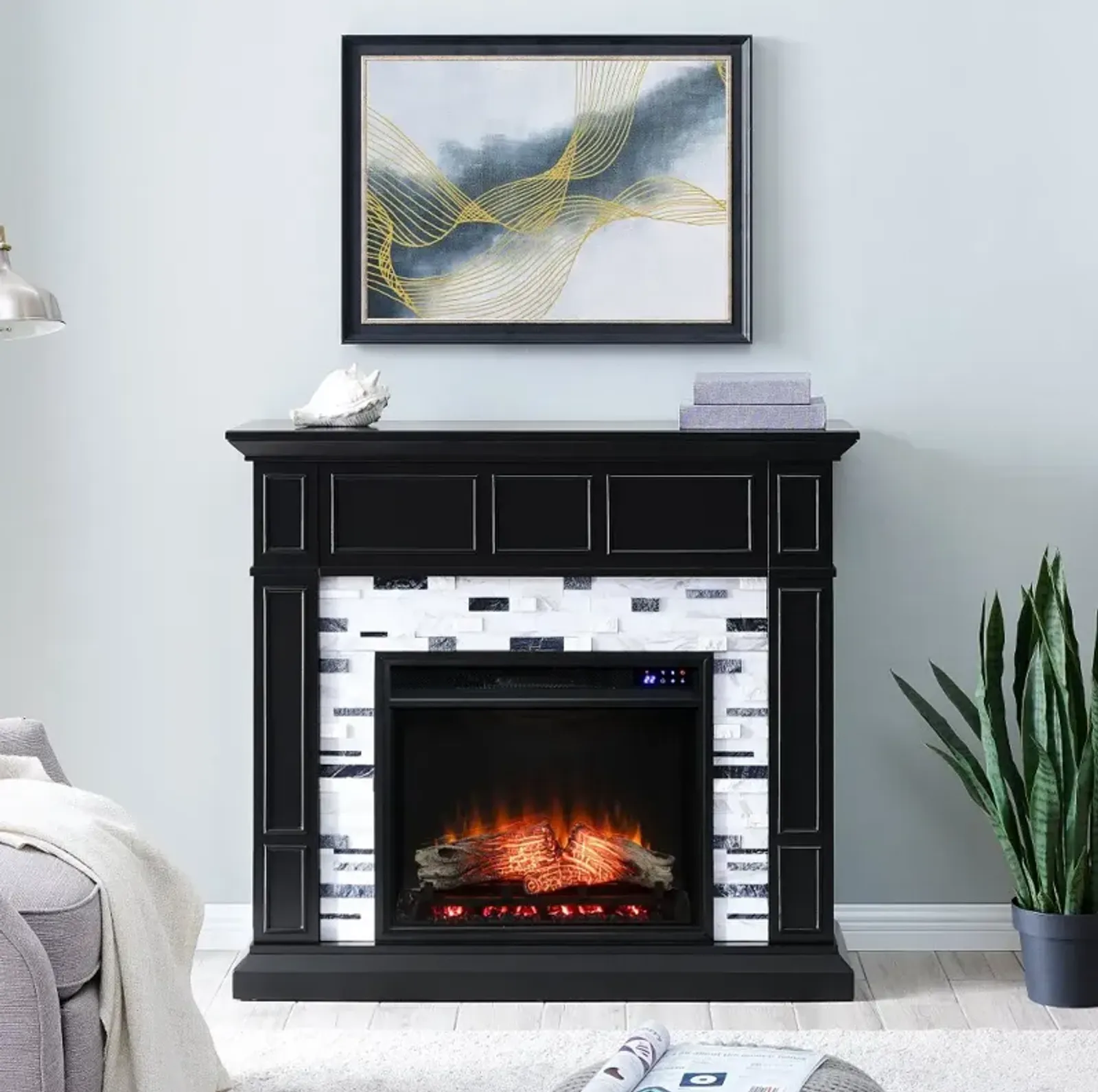 Drovling Black & Marble Touch Screen Electric Fireplace