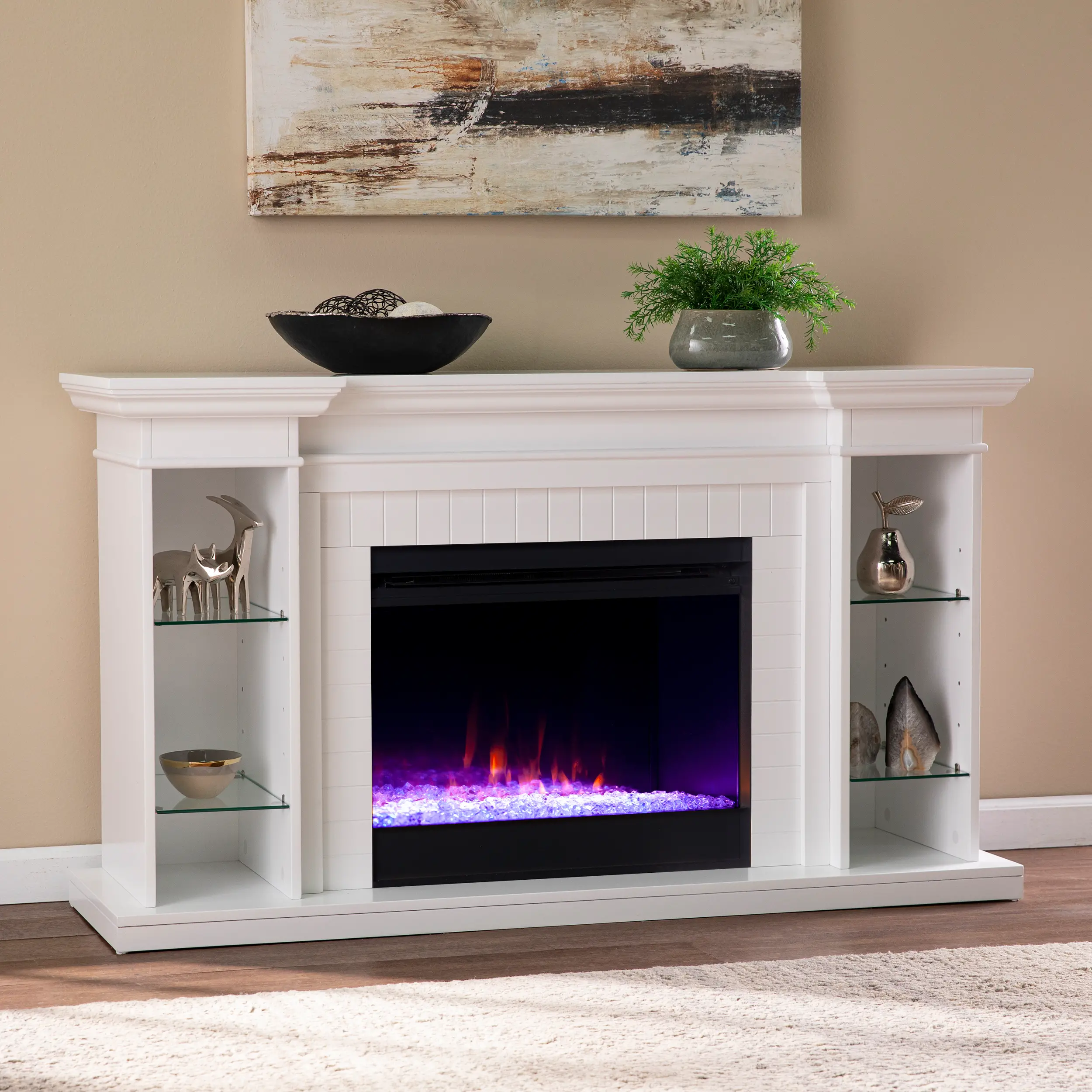 Henstinger White Color Changing Fireplace Bookcase Mantel