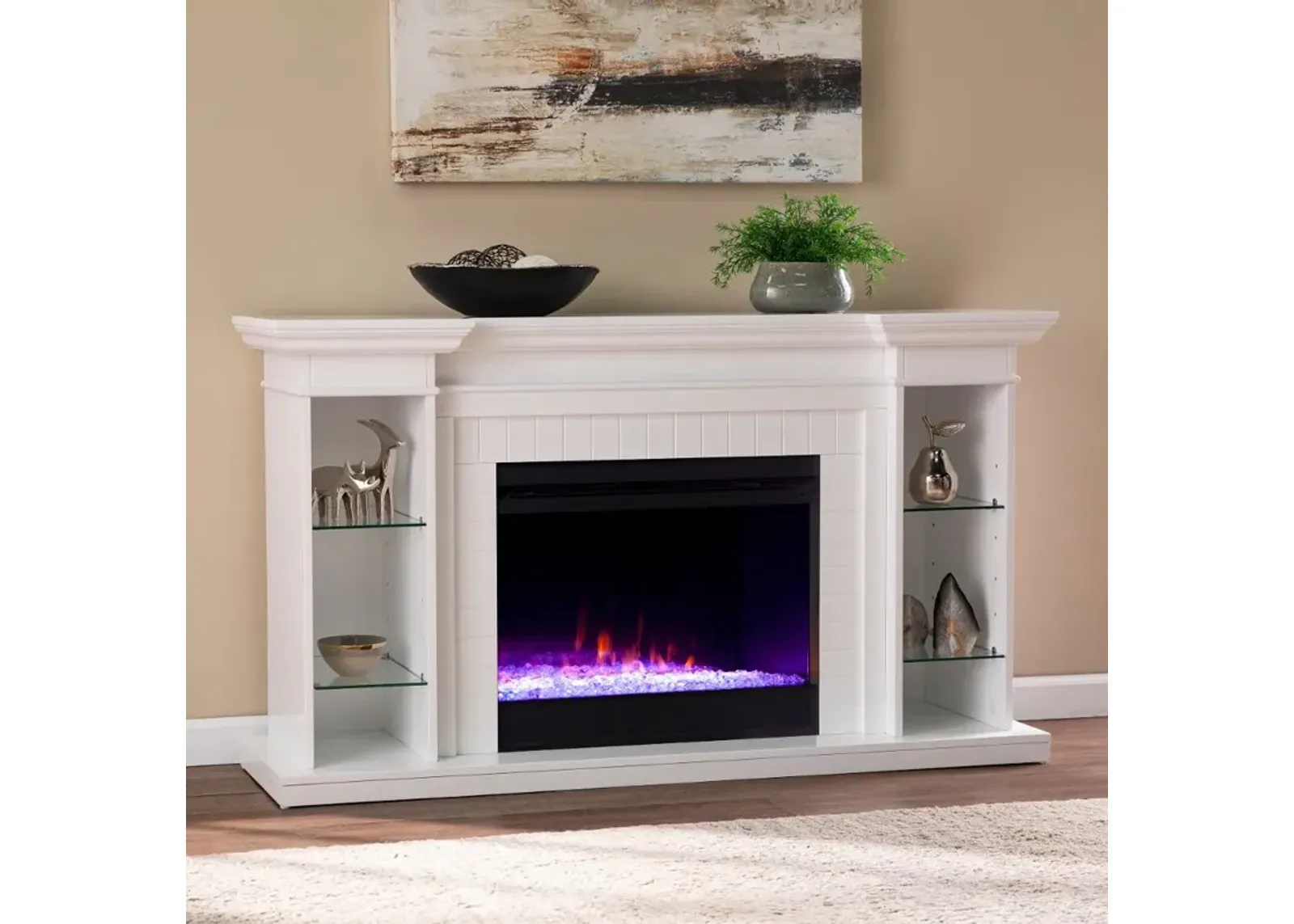 Henstinger White Color Changing Fireplace Bookcase Mantel