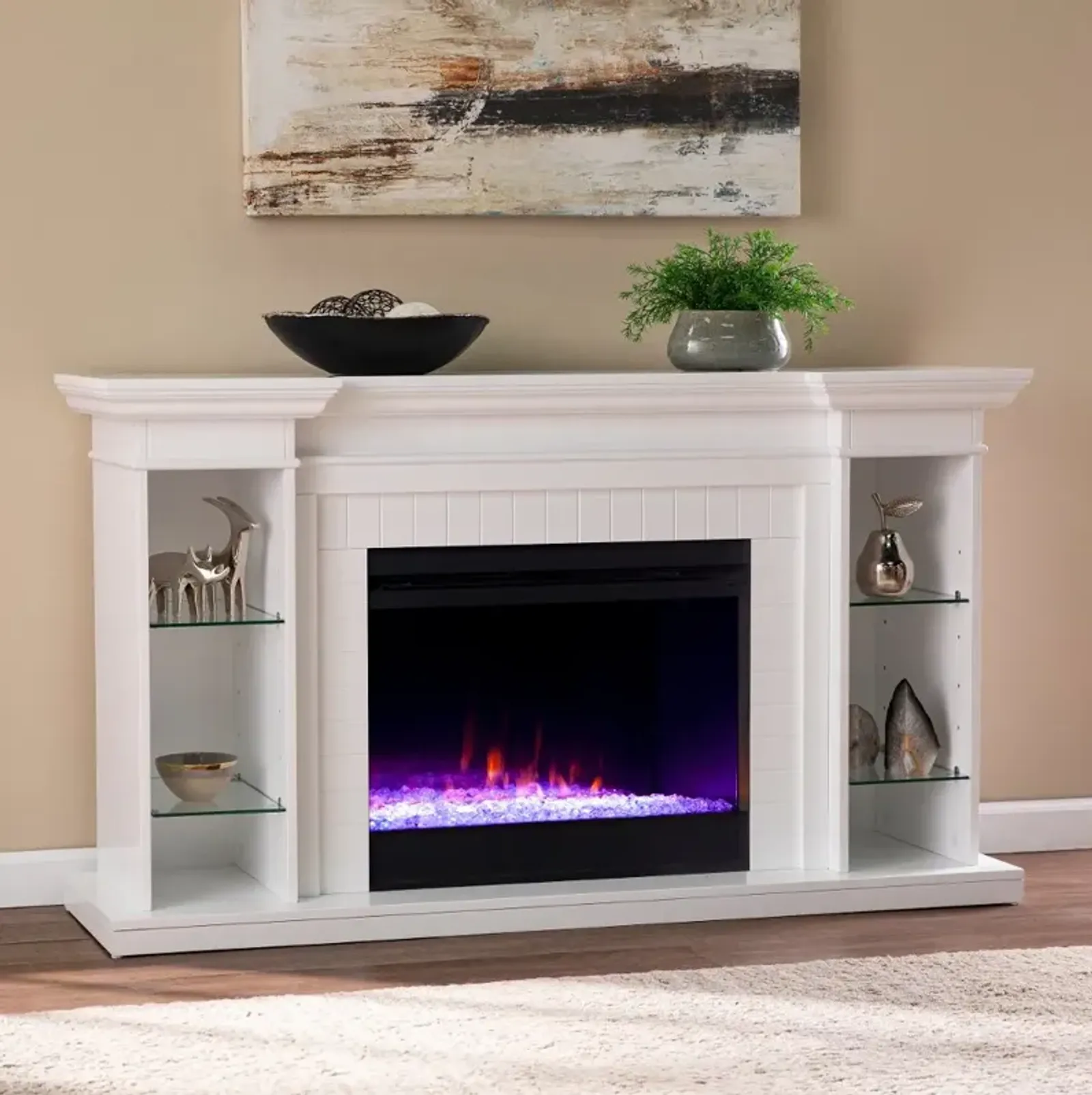 Henstinger White Color Changing Fireplace Bookcase Mantel