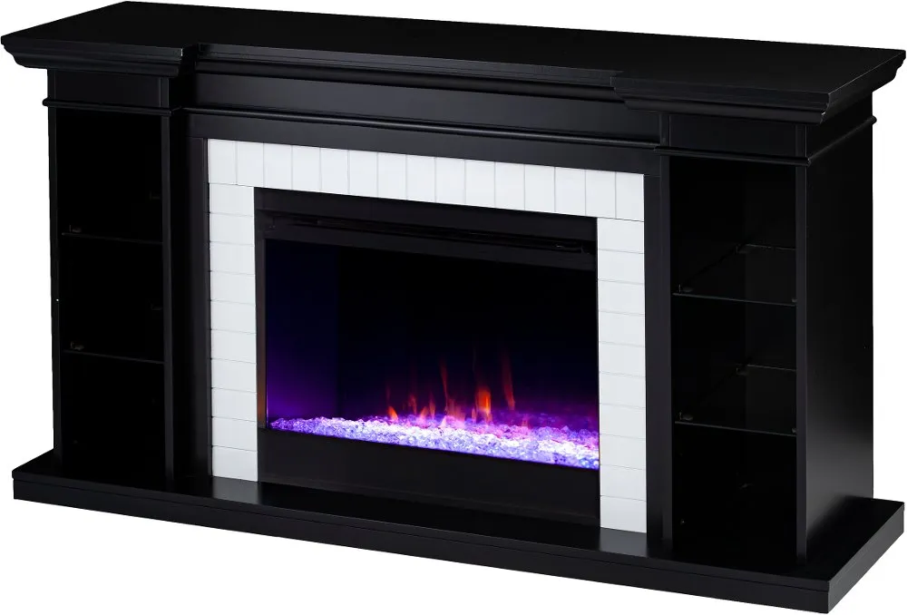 Henstinger Black Color Changing Fireplace Bookcase Mantel