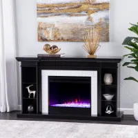 Henstinger Black Color Changing Fireplace Bookcase Mantel