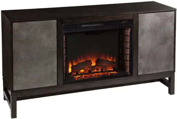 Lannington Brown and Silver Electric Fireplace Mantel