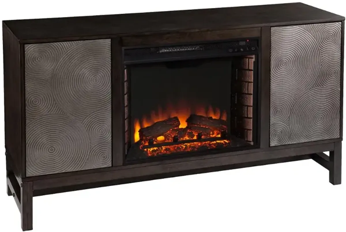Lannington Brown and Silver Electric Fireplace Mantel