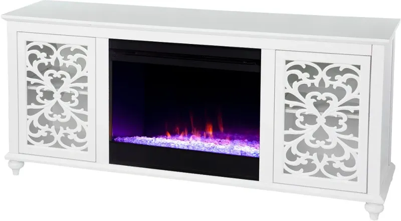 Maldina White Color Changing Fireplace TV Stand