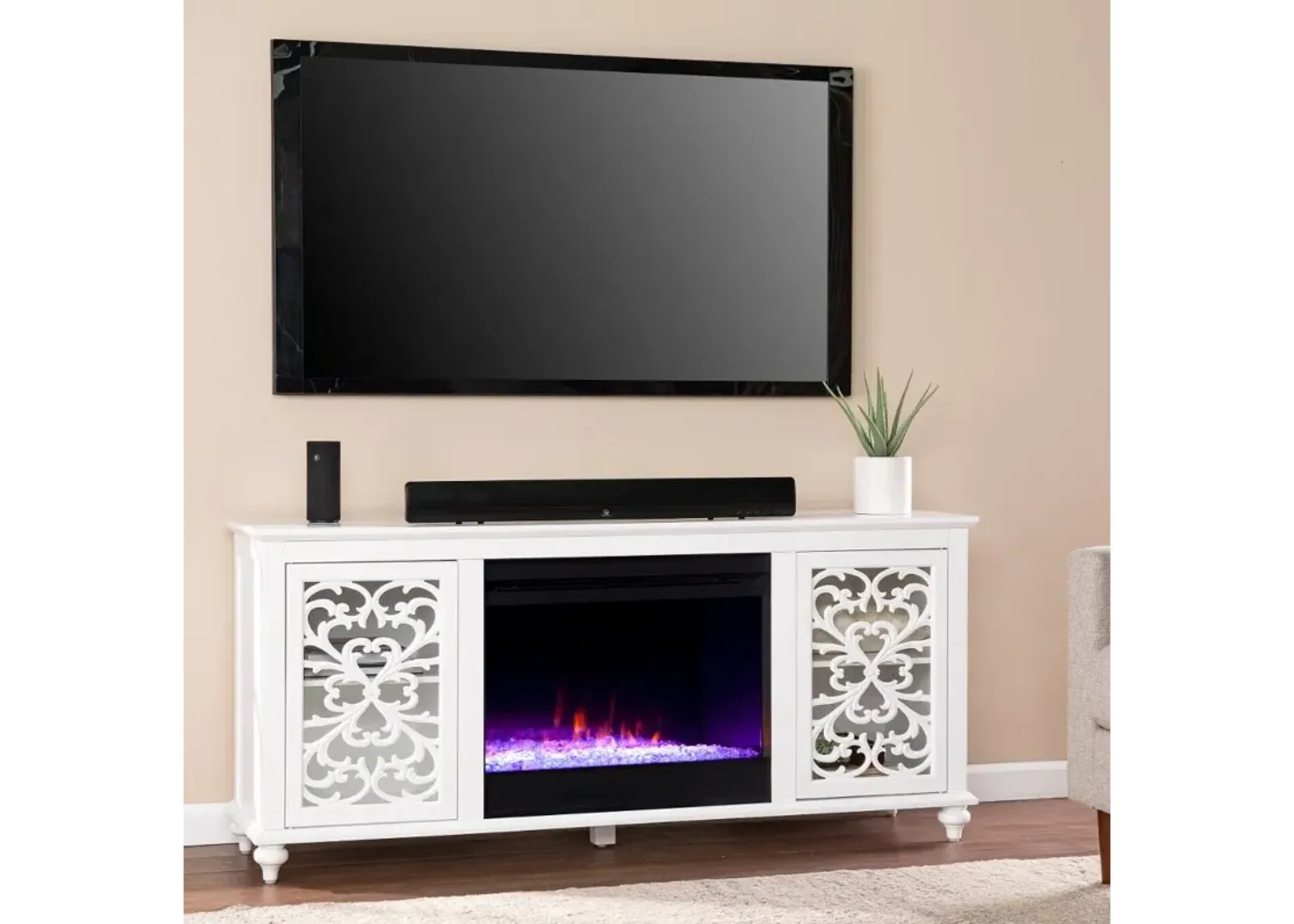 Maldina White Color Changing Fireplace TV Stand