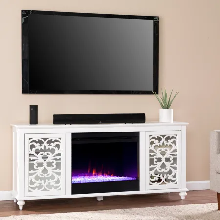 Maldina White Color Changing Fireplace TV Stand