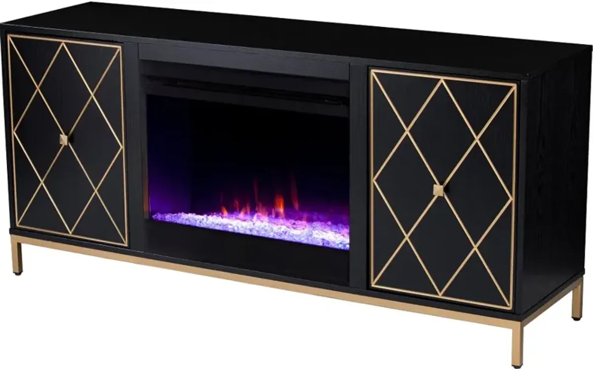 Marradi Black & Gold Color Changing Fireplace TV Stand