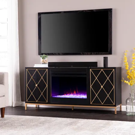 Marradi Black & Gold Color Changing Fireplace TV Stand