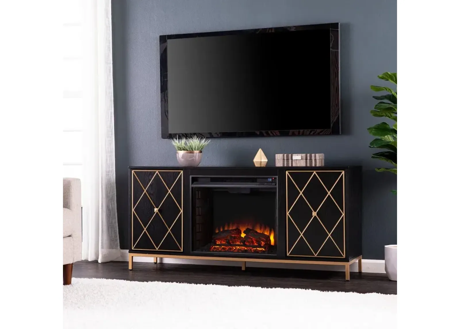 Marradi Black & Gold Electric Fireplace TV Stand