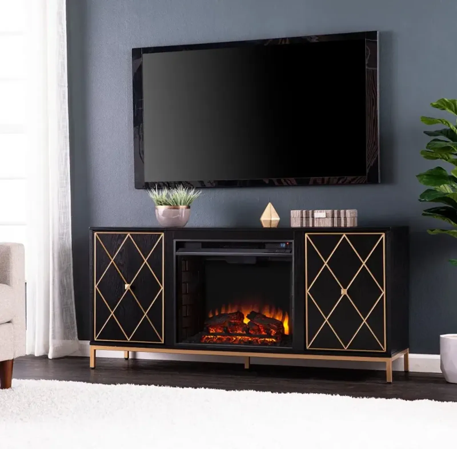 Marradi Black & Gold Electric Fireplace TV Stand