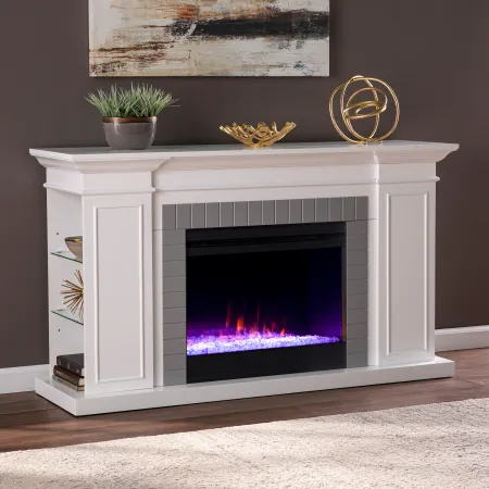 Rylana White Color Changing Fireplace Bookcase Mantel