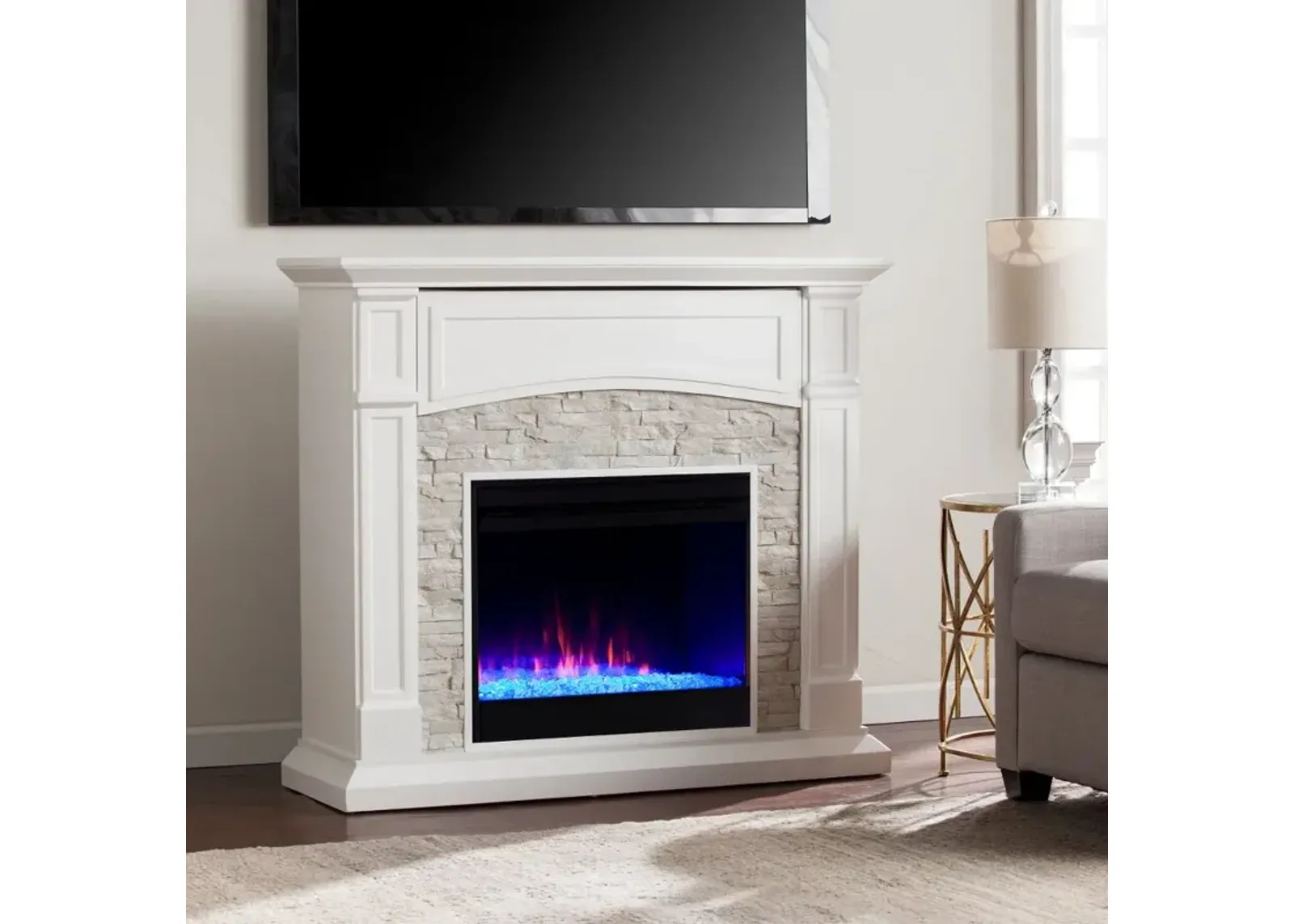 Seneca White Color Changing Fireplace Mantel