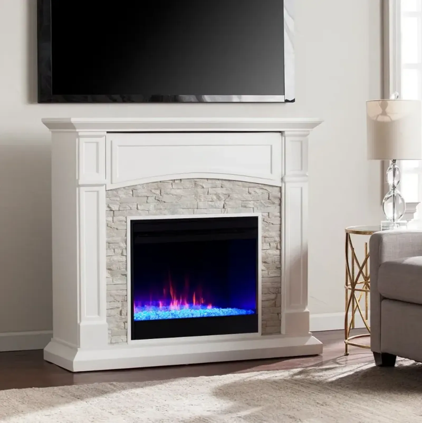 Seneca White Color Changing Fireplace Mantel