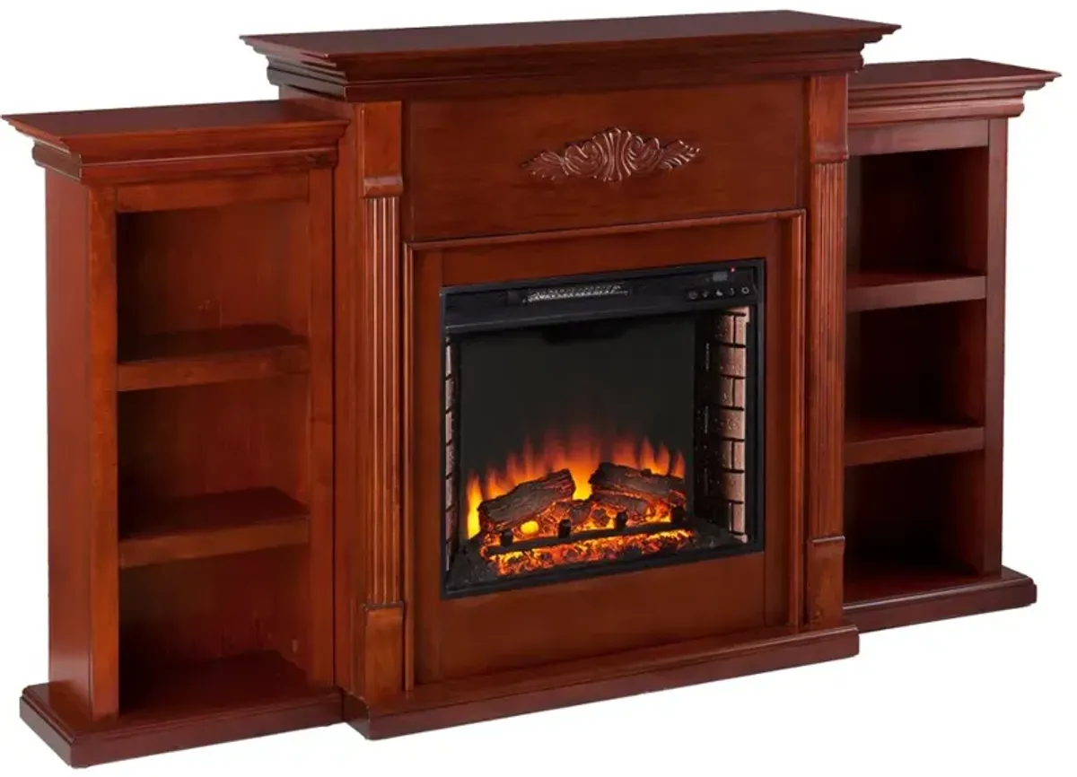 Tennyson Mahogany Electric Fireplace Bookcase Mantel