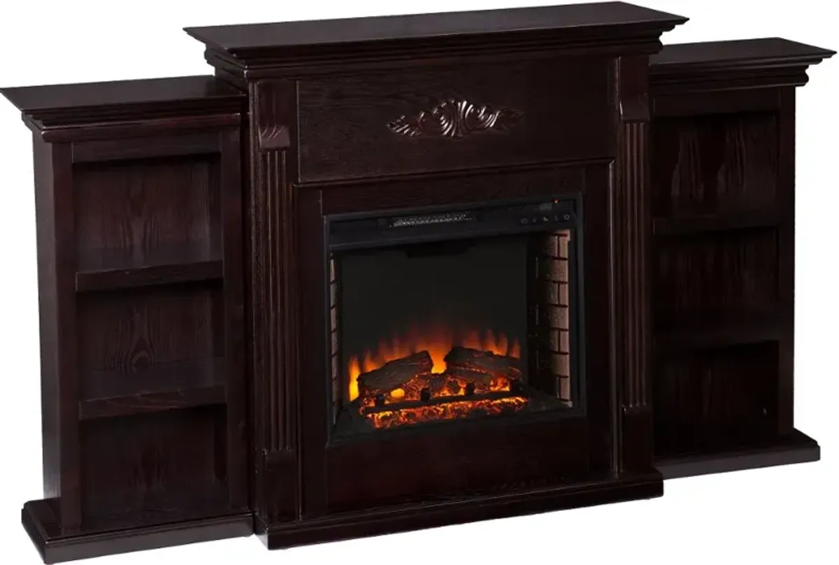 Tennyson Espresso Electric Fireplace Bookcase Mantel