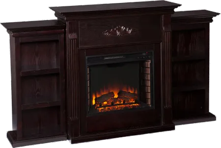 Tennyson Espresso Electric Fireplace Bookcase Mantel