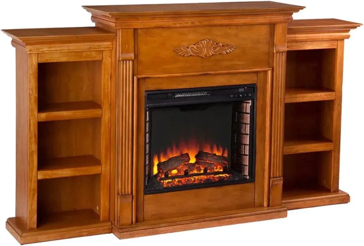 Tennyson Pine Electric Fireplace Bookcase Mantel