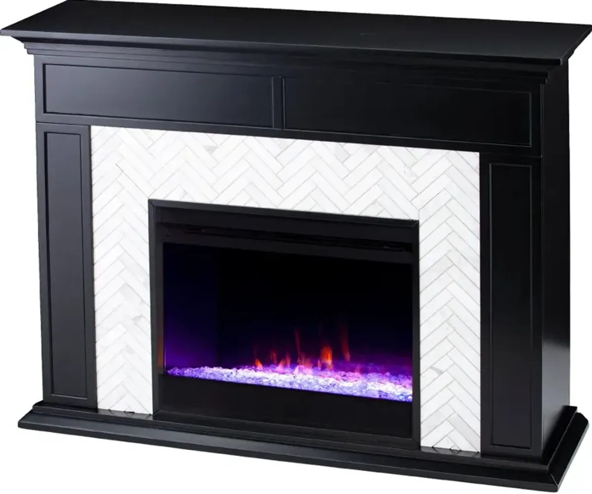 Torlington Black Marble Tiled Color Changing Fireplace