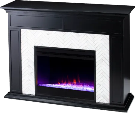 Torlington Black Marble Tiled Color Changing Fireplace