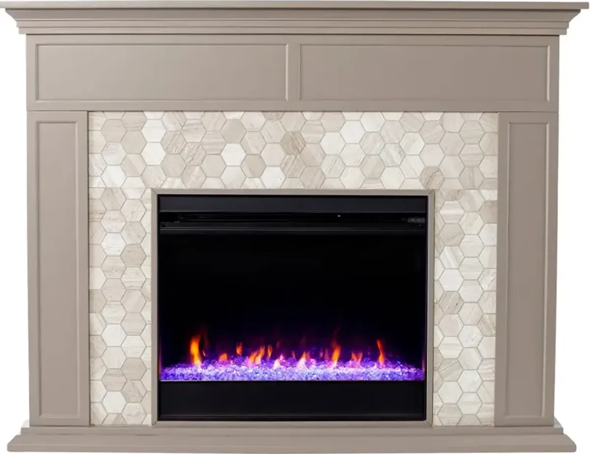 Torlington Gray Marble Tiled Color Changing Fireplace