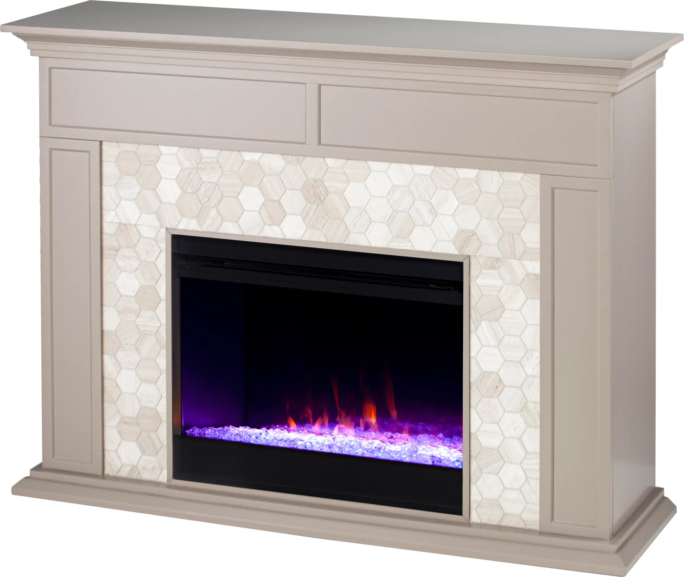 Torlington Gray Marble Tiled Color Changing Fireplace