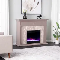 Torlington Gray Marble Tiled Color Changing Fireplace