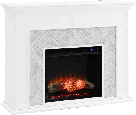 Torlington White Marble Tiled Touch Screen Electric Fireplace