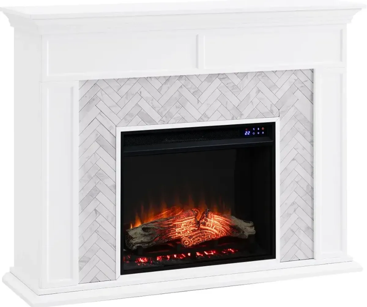 Torlington White Marble Tiled Touch Screen Electric Fireplace