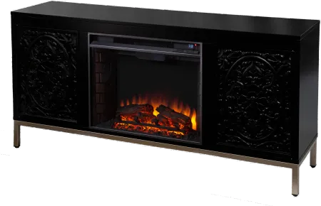 Winsterly Black Electric Fireplace TV Stand with Media Storage