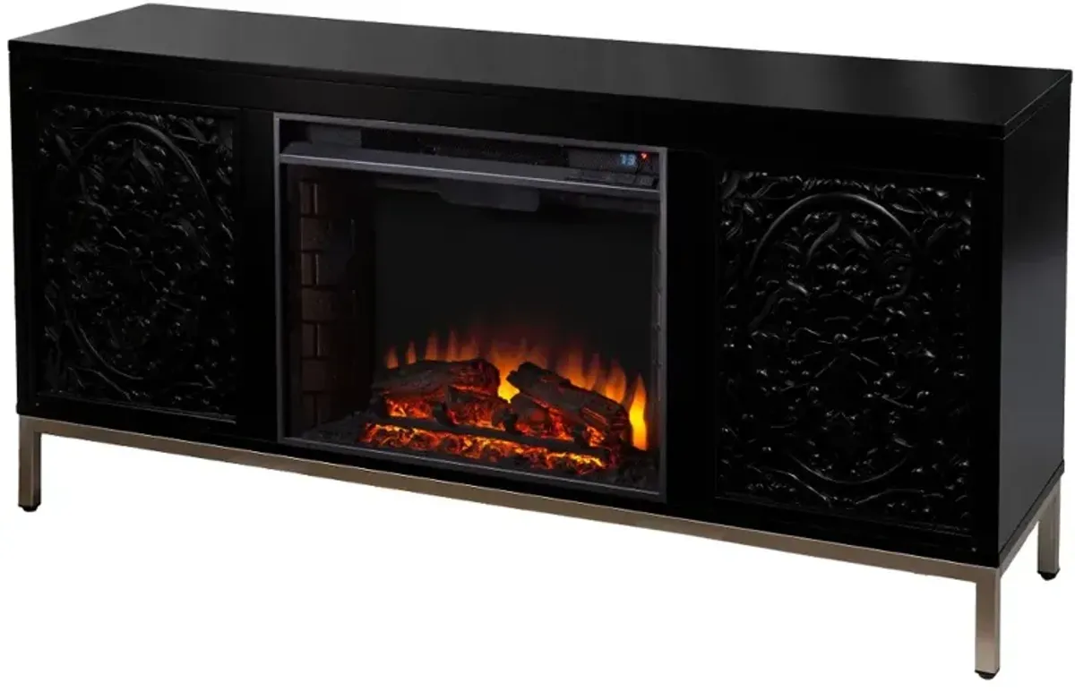 Winsterly Black Electric Fireplace TV Stand with Media Storage