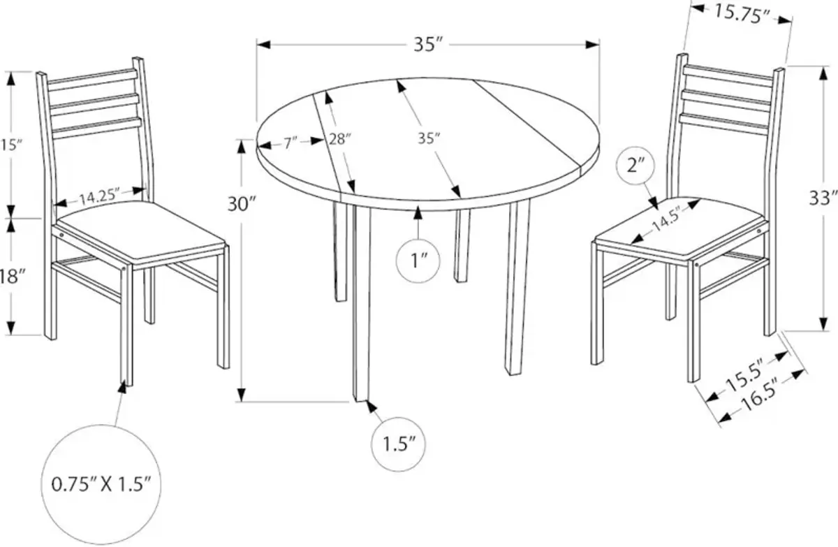 Hadley Gray 3 Piece Dining Set