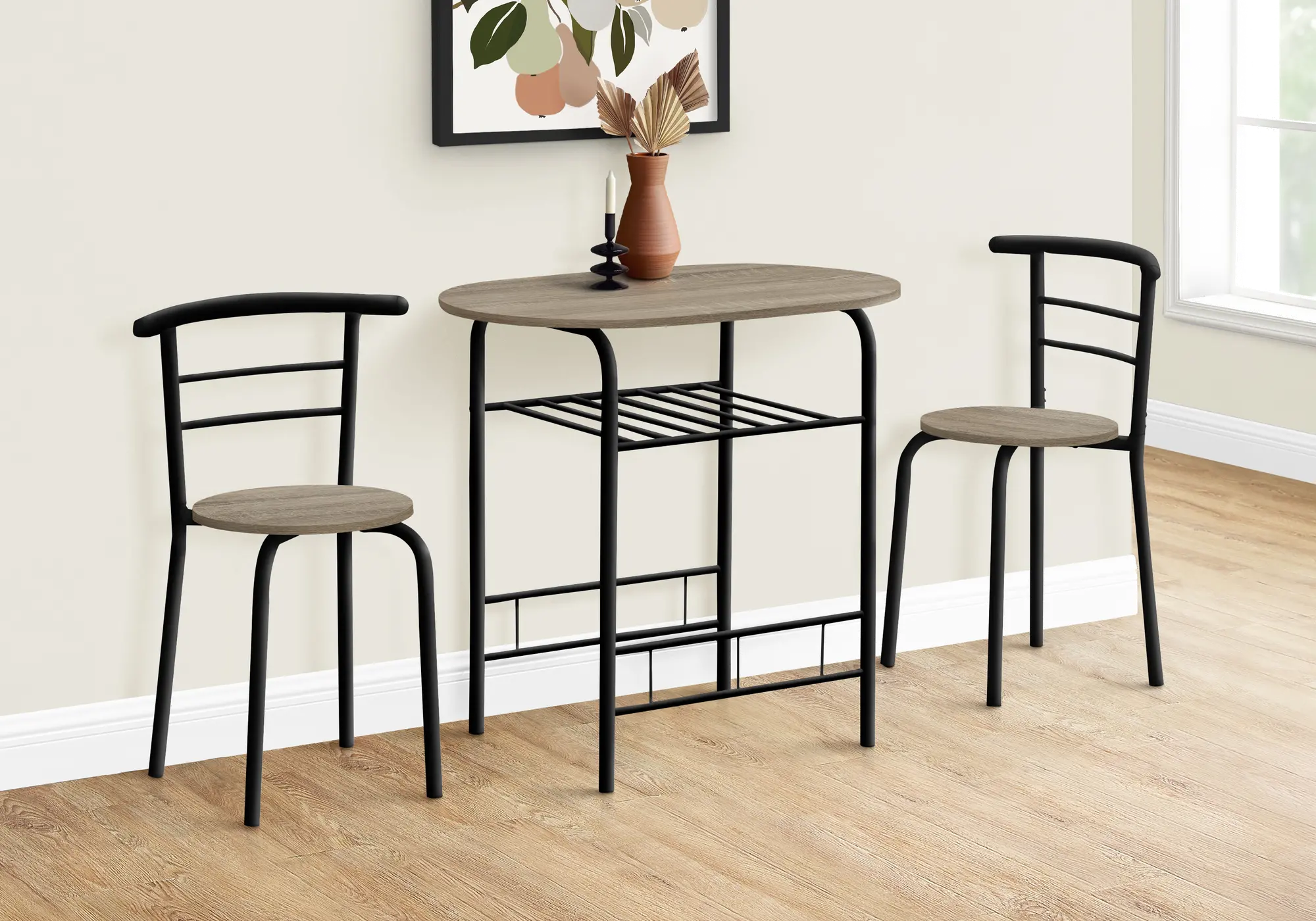 Avery Taupe and Black 3 Piece Dining Set