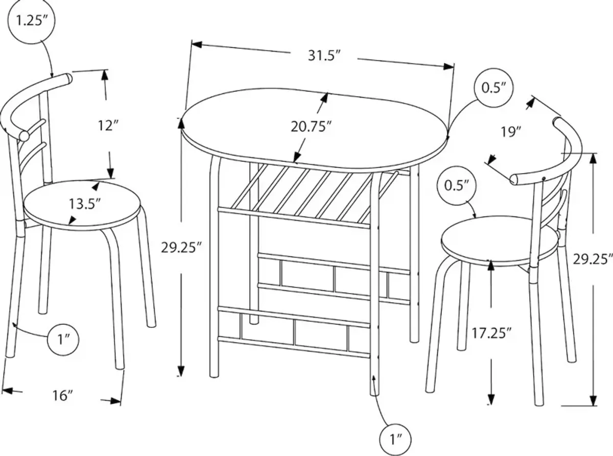 Avery Gray and Black 3 Piece Dining Set