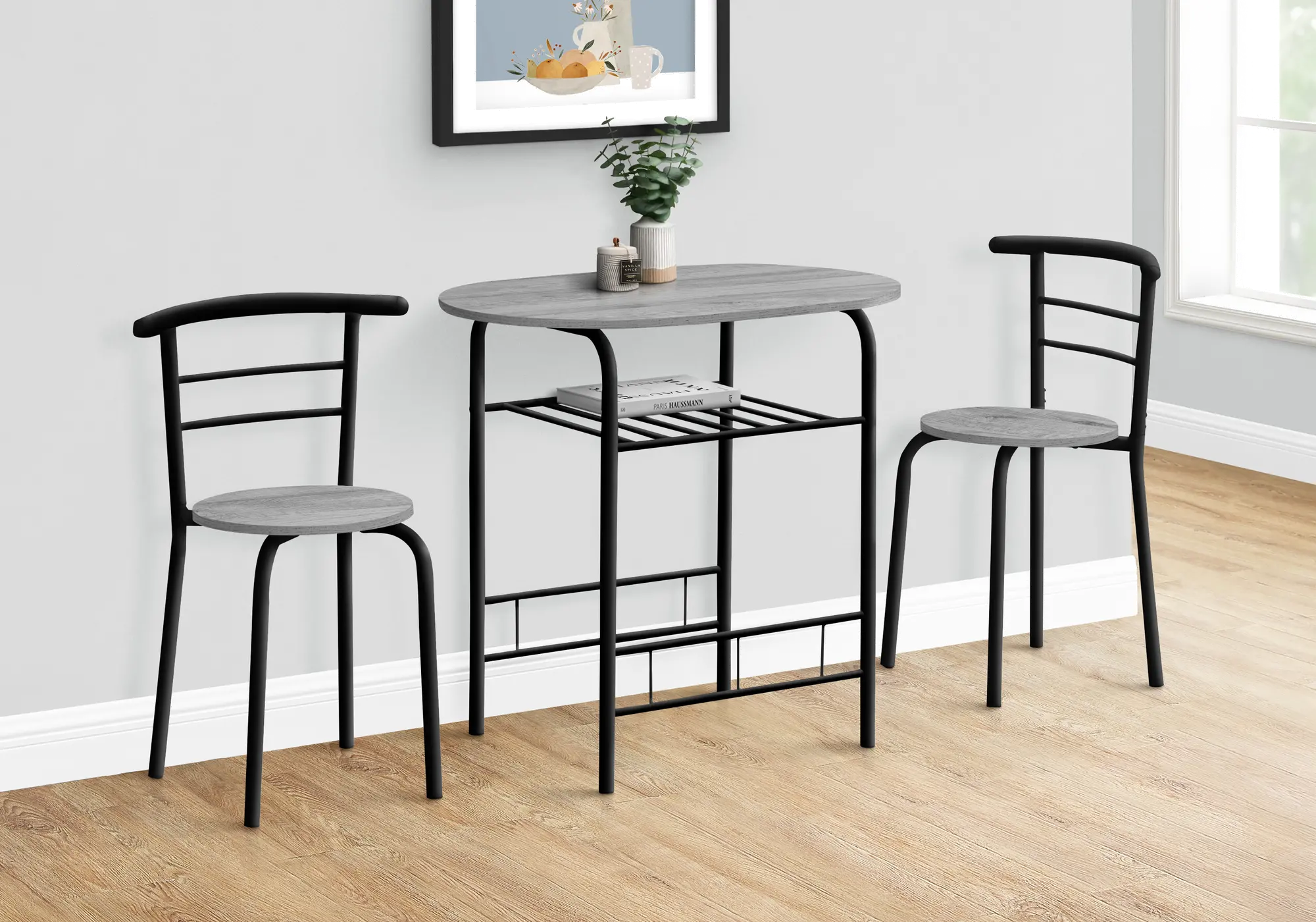 Avery Gray and Black 3 Piece Dining Set