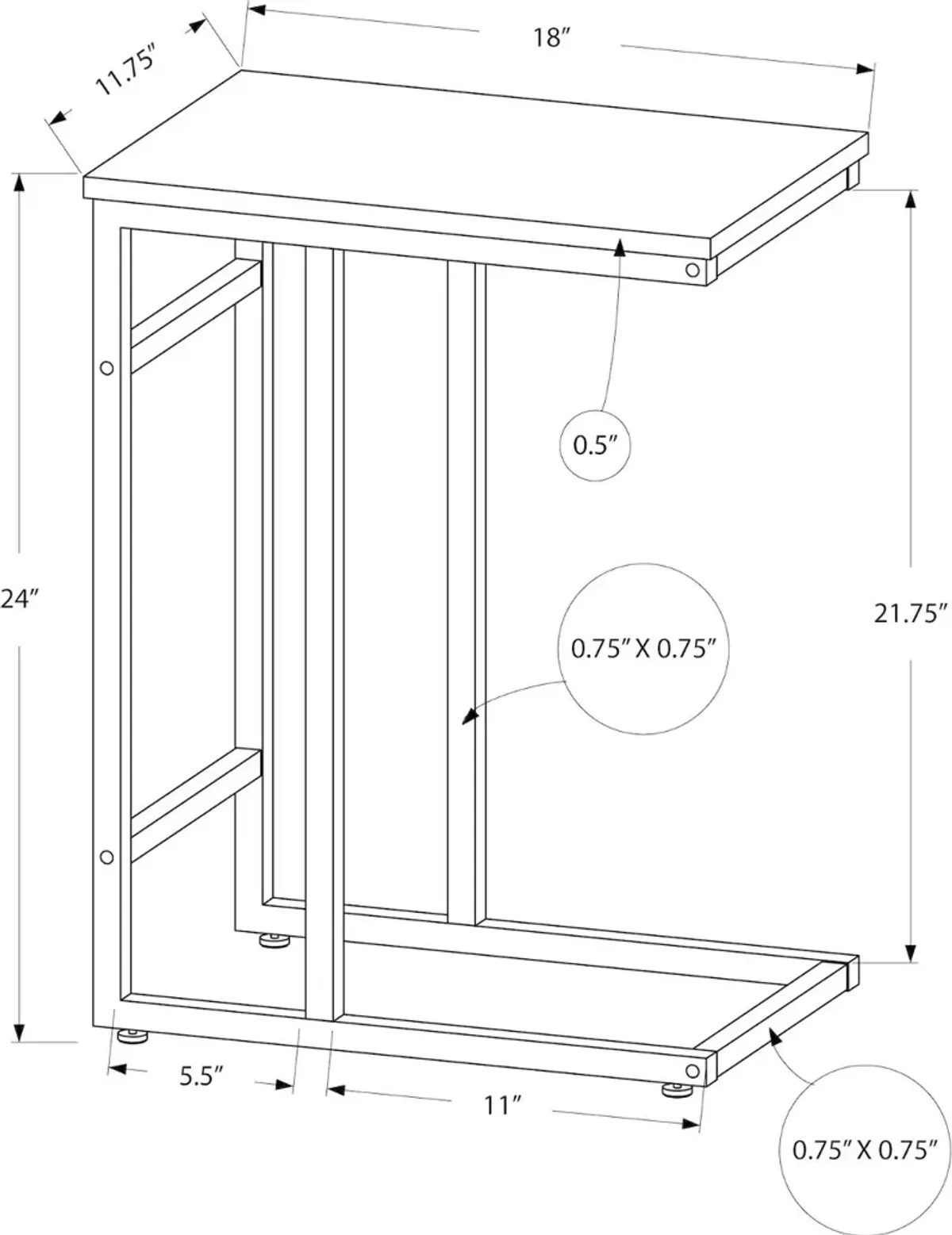 Samantha Gray and Black Metal C-Shaped Accent Table