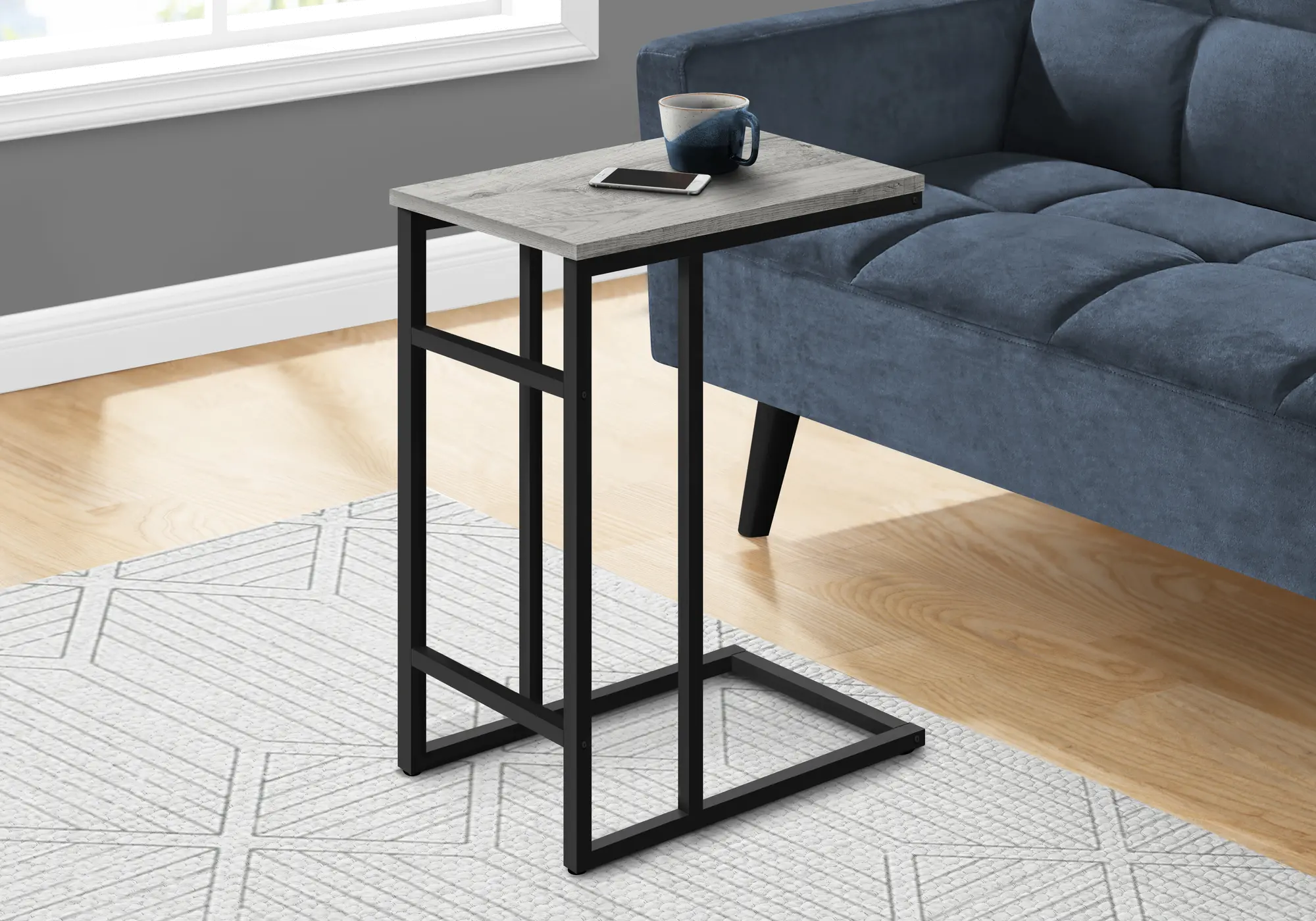 Samantha Gray and Black Metal C-Shaped Accent Table