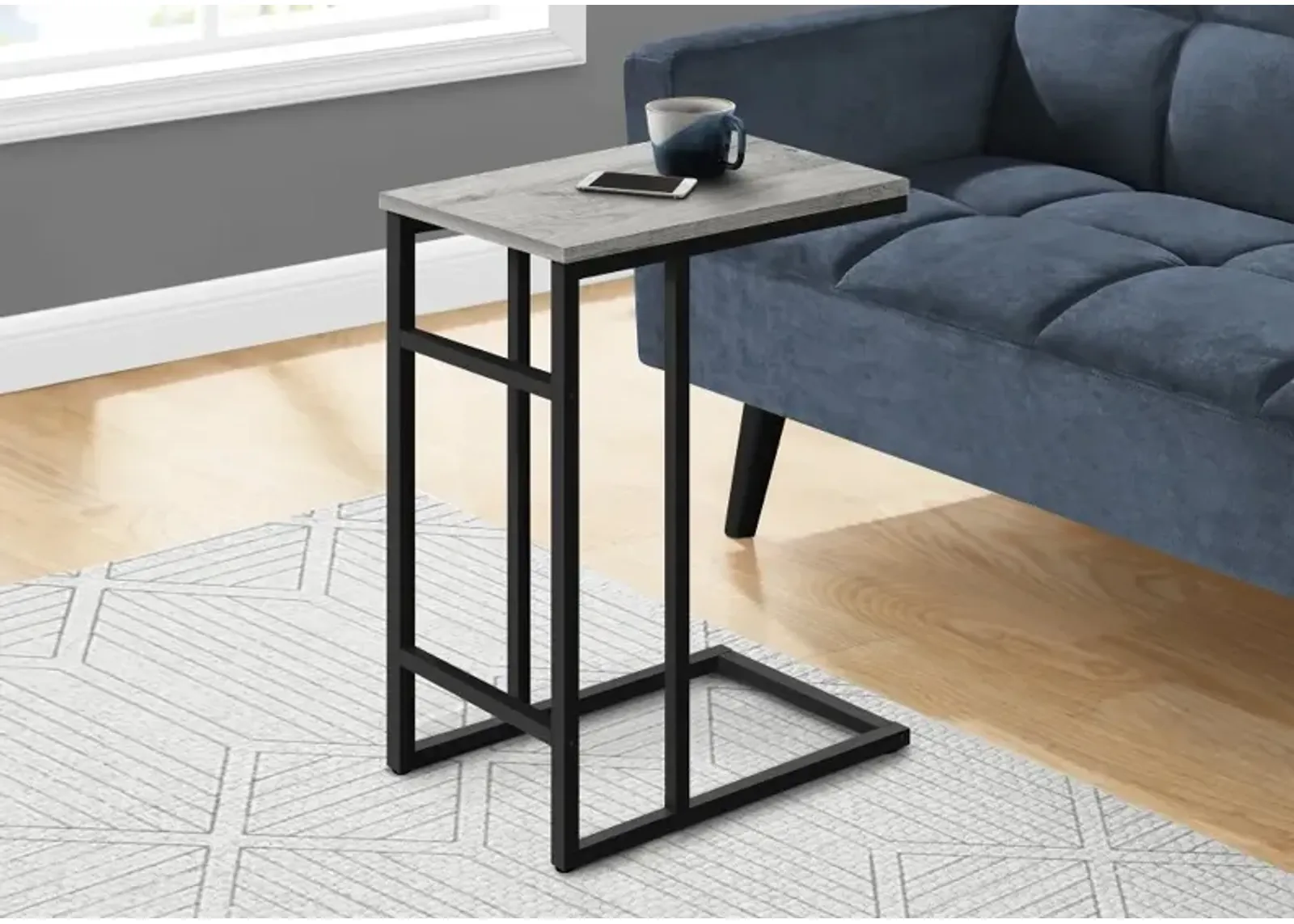 Samantha Gray and Black Metal C-Shaped Accent Table