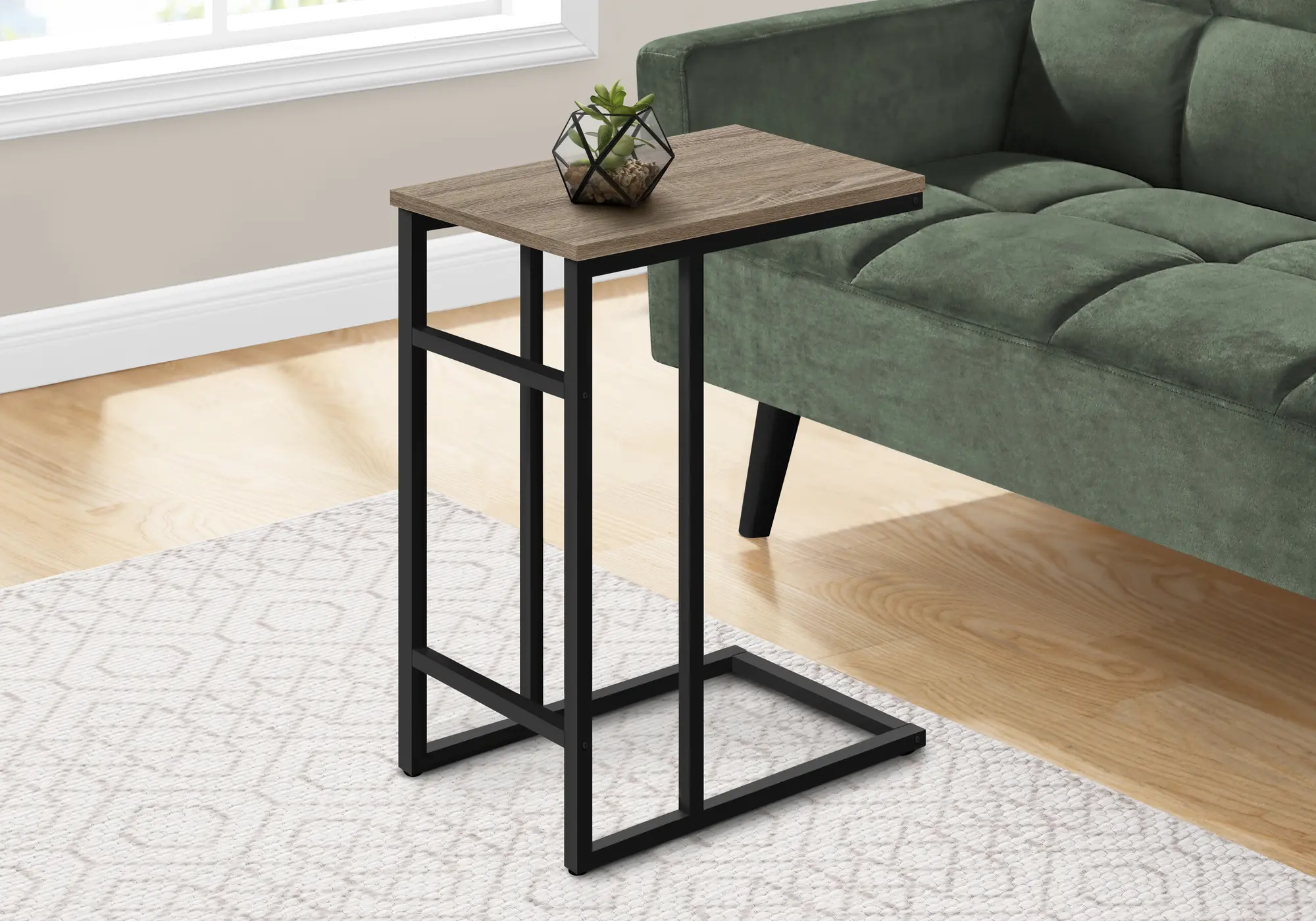 Samantha Taupe and Black Metal C-Shaped Accent Table