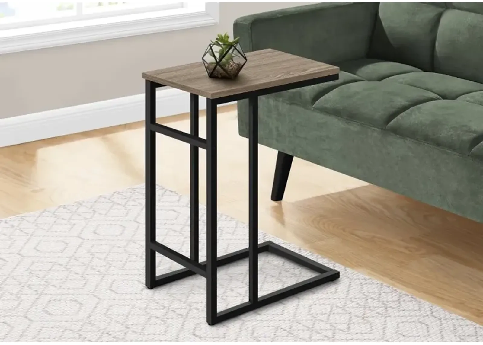 Samantha Taupe and Black Metal C-Shaped Accent Table