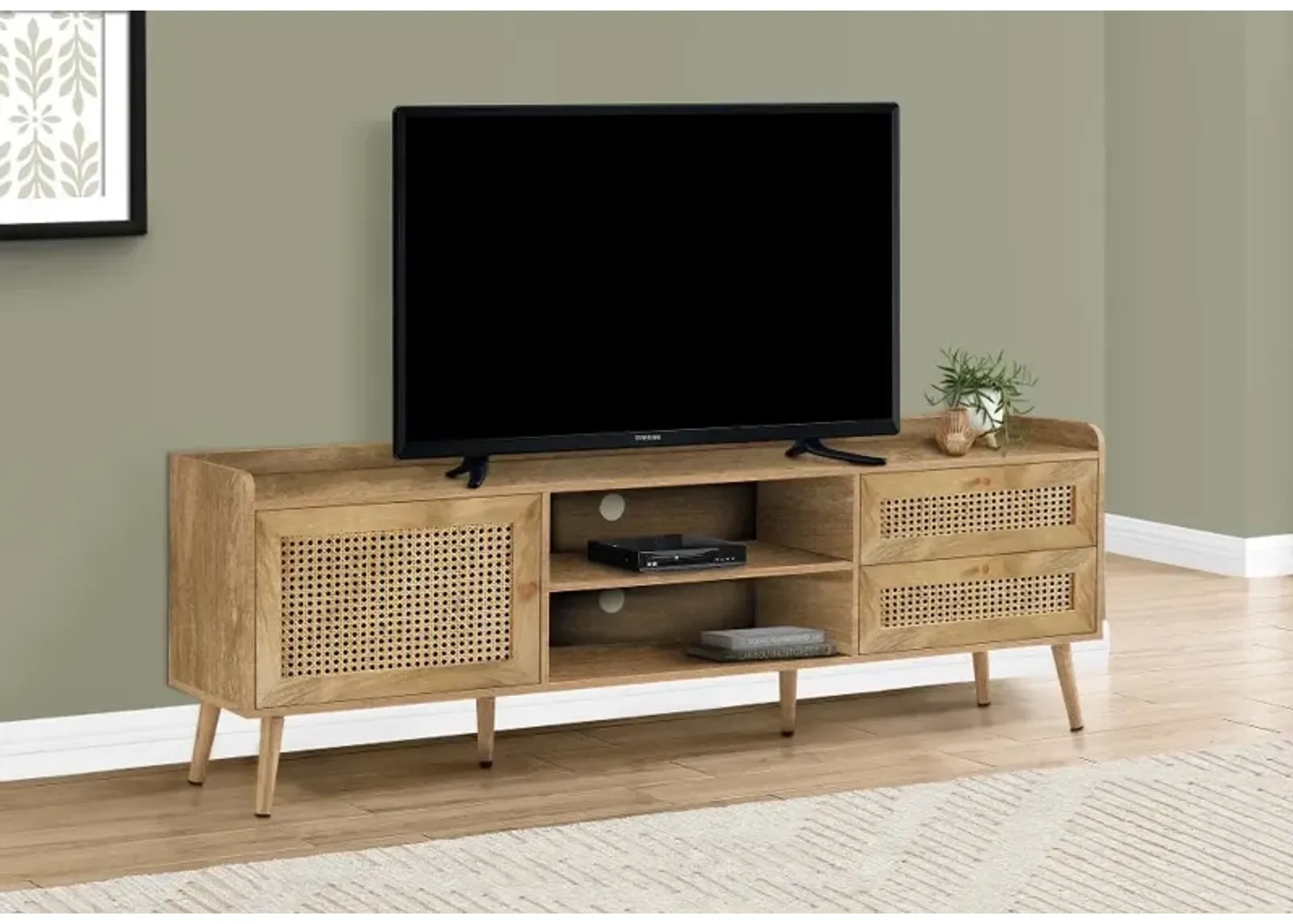 Walnut and Rattan 72" TV Stand