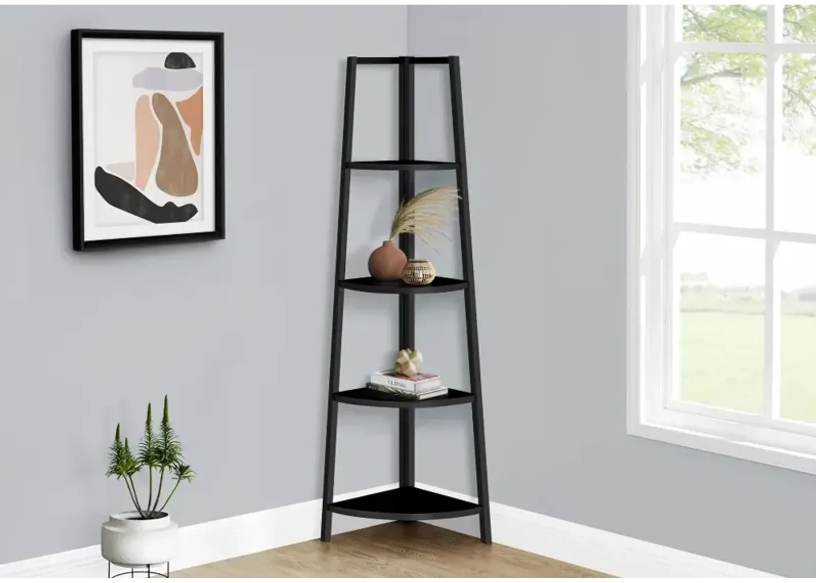 Connor 60-Inch Black Corner Bookshelf