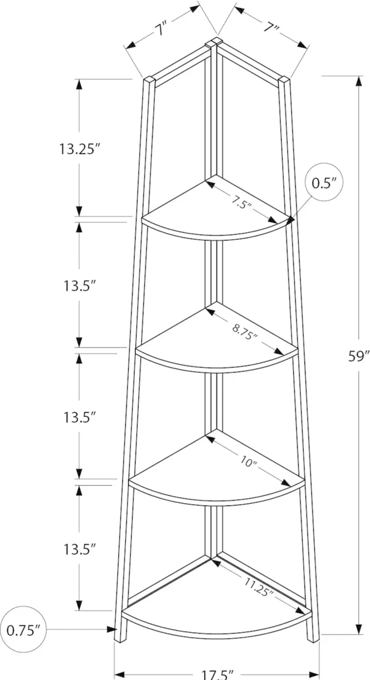 Connor 60-Inch White Corner Bookshelf