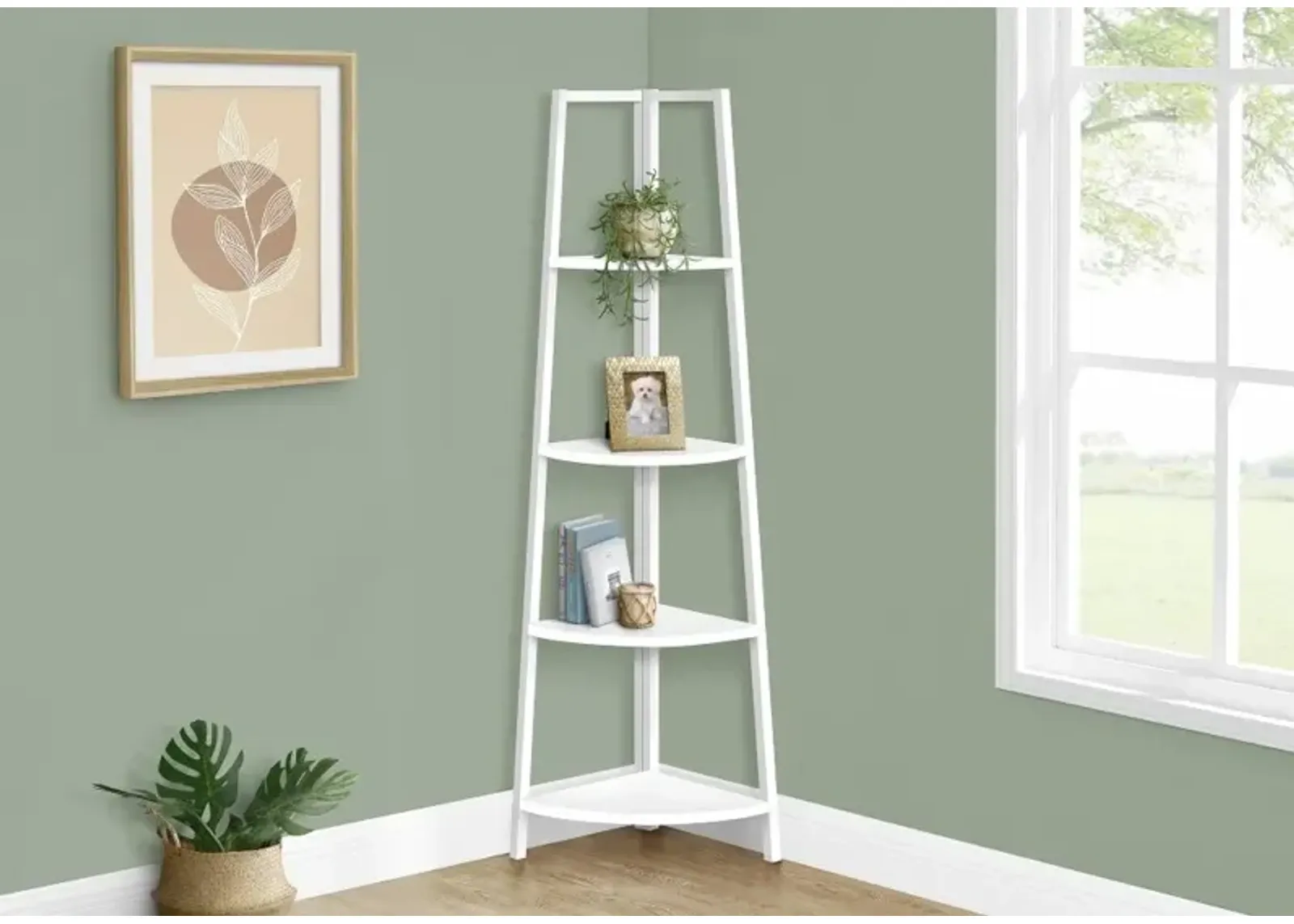 Connor 60-Inch White Corner Bookshelf